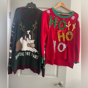 His and hers ugly Christmas sweaters